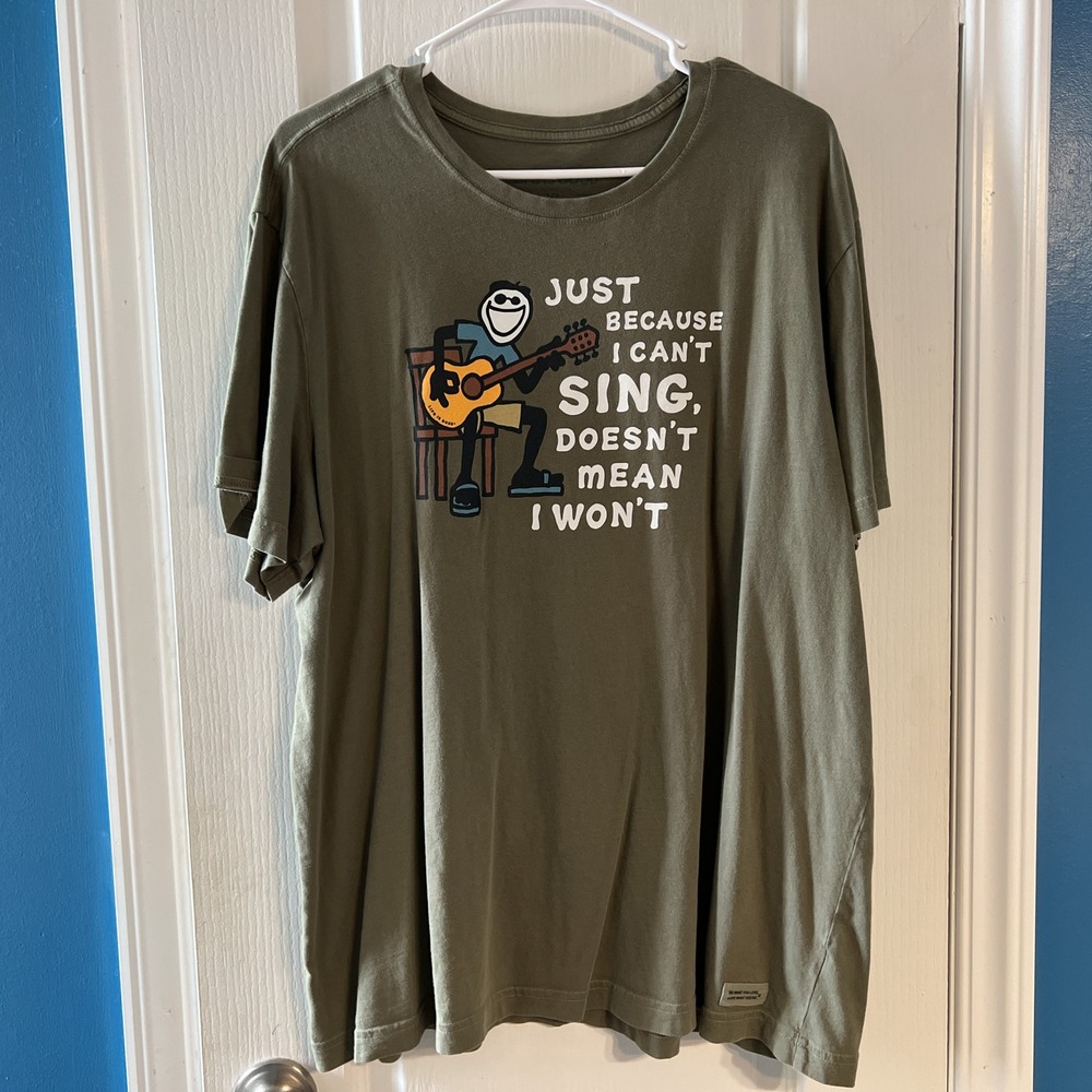 Life is Good Mens XL Crusher Lite T-Shirt Green Guitar Graphic I Cant Sing Tee
